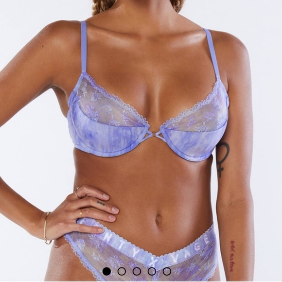 Savage x Fenty Watercolor Tie Dye Half Cup Lace Bra and Panty Set NWT